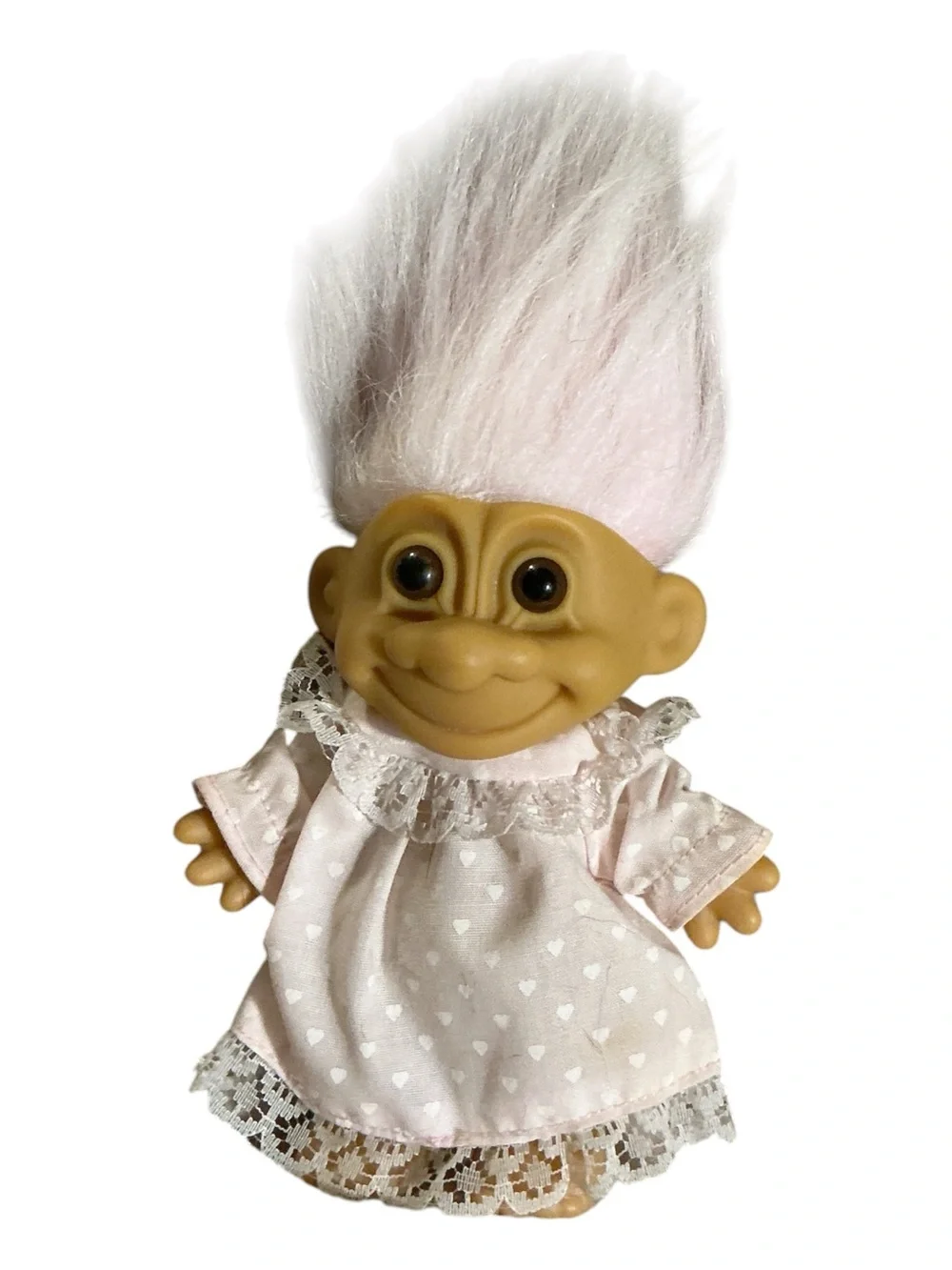 Vintage-style Pink Troll Doll with Heart Dress
